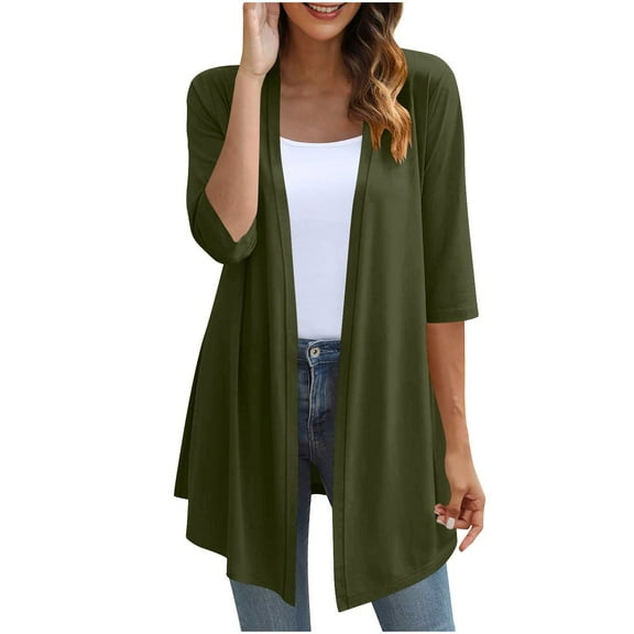 Akafmk Summer Plus Size Cardigans for Women,Lightweight Open-Front Cardigan,Women's Casual 3/4 Sleeve Cardigan Lightweight Soft Open Front Cardigans Loose Cover Up Jackets Tops