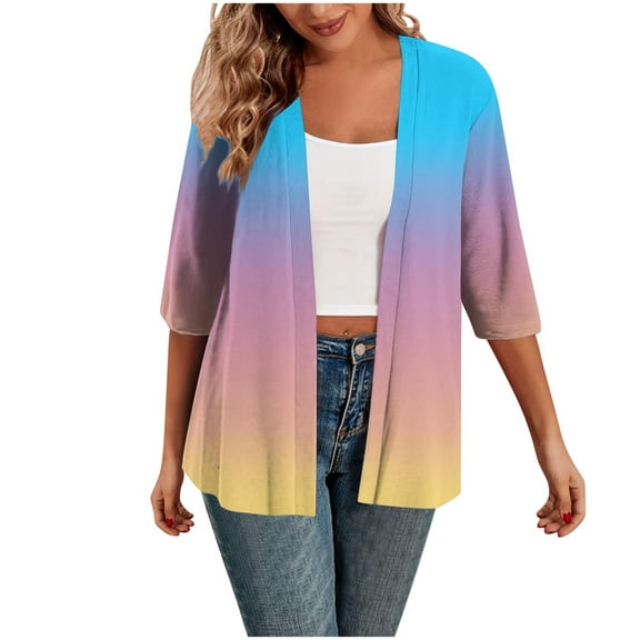 Akafmk Summer Plus Size Cardigans for Women,Lightweight Open-Front Cardigan,Women's Fashion Casual Printed 3/4 Sleeved Shirt Cardigan Loose and Casual Tops Loose Cover Up Jackets Tops