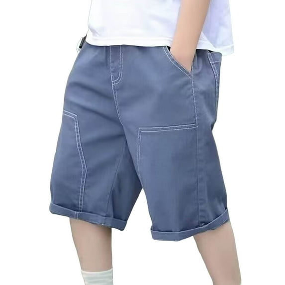 Akafmk Summer Solid Cargo Shorts,Elastic Waist Athletic Bottoms with Side Pockets (Toddler Boy's or Boy's),Sizes 4-15 Years