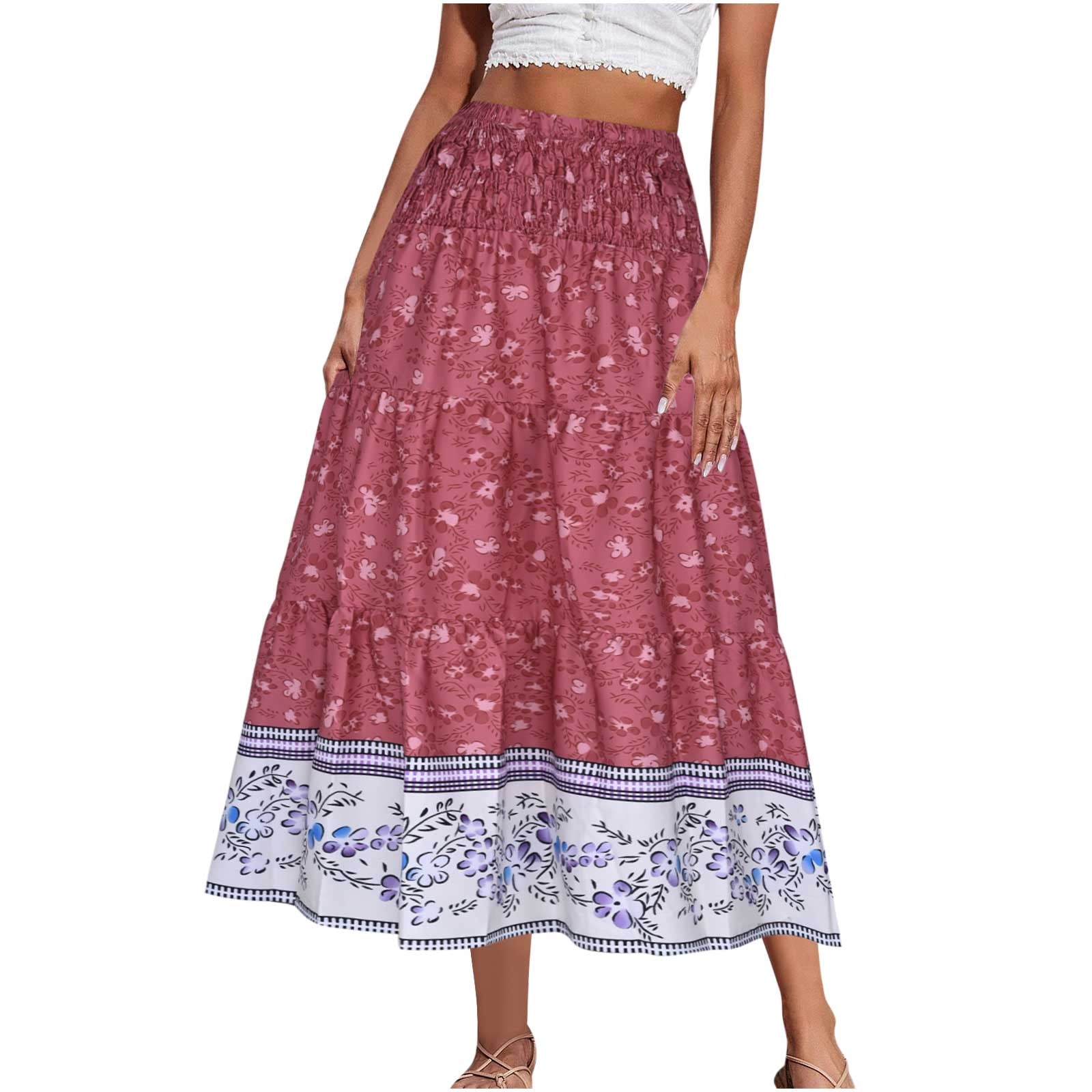 Akafmk Summer Womens Skirts,Maxi Skirts for Women Boho Vacation Flowy ...