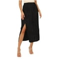 thumbnail image 1 of Akafmk Summer Womens Skirts,Maxi Skirts for Women Boho Vacation Flowy Skirts,Solid Color High Waisted A-Line Skirts Loose Fitting Vacation Beach Knee Length Skirts, 1 of 5