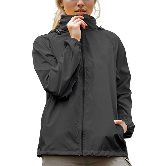 Akafmk Sun Protection Jackets for Women,Hiking Athletic Jacket,Rain Womens with Hood Windbreaker Jackets Sun Hoodie Light Raincoats with Storage Bag Breathable Lightweight Outdoor Yoga Gym Jacket