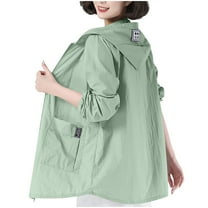 Akafmk Sun Protection Jackets for Women,Hiking Athletic Jacket,Solid Color Sunscreen Suit with Pocket Zipper Long Sleeved Hooded Casual Fashion Outwear Breathable Lightweight Outdoor Yoga Gym Jacket