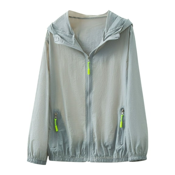 Akafmk Sun Protection Jackets for Women,Hiking Athletic Jacket,Summer Light Breathable Zippered Pockets Hooded Sun Protection Clothing Long-Sleeved Hooded Casual Coat Outdoor Yoga Gym Jacket