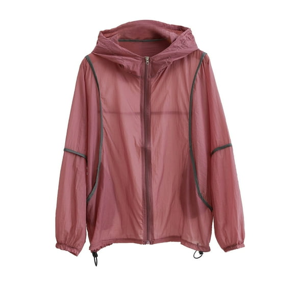 Akafmk Sun Protection Jackets for Women,Hiking Athletic Jacket,Summer Solid Color Fashionable Light Breathable Hooded Zipper Sun Protection Long-Sleeved Hooded Casual Outdoor Yoga Gym Jacket
