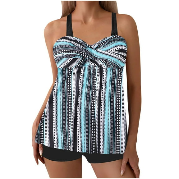 Akafmk Tankini Swimsuits for Women Loose Fitting Floral Printed Swim Tops with High Waisted Boyshorts Two Piece Bathing Suits Comfortable Athletic Swimwear, Sizes S-5XL