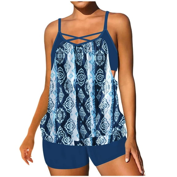 Akafmk Tankini Swimsuits for Women Loose Fitting Floral Printed Swim Tops with High Waisted Boyshorts Two Piece Bathing Suits Comfortable Athletic Swimwear, Sizes S-2XL