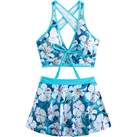Akafmk Tankini Swimsuits for Women Loose Fitting Floral Printed Swim Tops with High Waisted Boyshorts Two Piece Bathing Suits Comfortable Athletic Swimwear, Sizes S-5XL