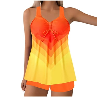 Akafmk Tankini Swimsuits for Women Loose Fitting Floral Printed Swim Tops with High Waisted Boyshorts Two Piece Bathing Suits Comfortable Athletic Swimwear, Sizes S-5XL