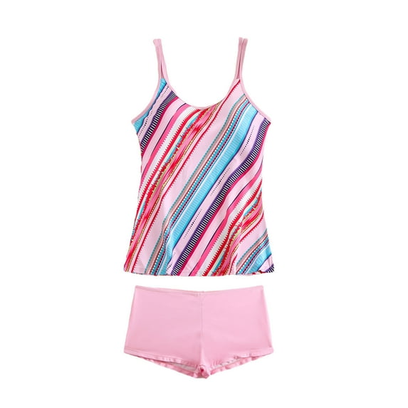 Akafmk Tankini Swimsuits for Women Loose Fitting Floral Printed Swim Tops with High Waisted Boyshorts Two Piece Bathing Suits Comfortable Athletic Swimwear, Sizes S-5XL