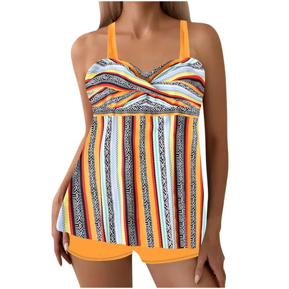 Akafmk Tankini Swimsuits for Women Loose Fitting Floral Printed Swim Tops with High Waisted Boyshorts Two Piece Bathing Suits Comfortable Athletic Swimwear, Sizes S-5XL