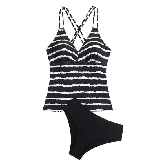 Akafmk Tankini Swimsuits for Women Two Piece Bathing Suits Fashion Printed Swim Tops with Swim Brief Comfortable Athletic Swimwear, Sizes S-2XL