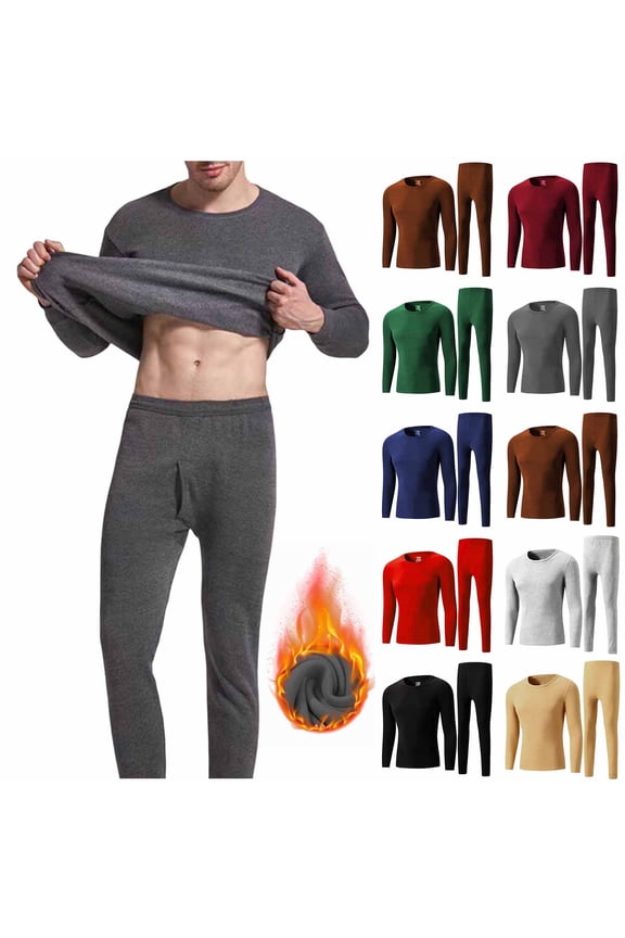 Thermal Underwear Sets for Men 2 Piece Fleece Loungewear Set Winter Base Layer Long Johns Long Sleeve High Elasticity Crew Neck Warm Top and Bottom Sets XXXL