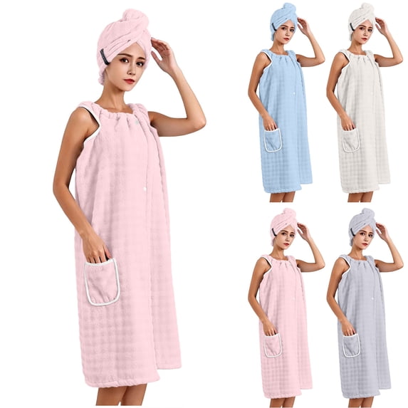 Akafmk Women's Bathrobe Absorbent Sleeveless Robe with Belt Pockets, Spa Sleepwear