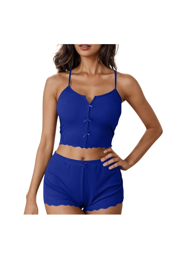 Women's Cami Pajama Sets,Cotton Pajamas for Women Set,Sleeveless Cami Sleep Tops and Sleepwear Shorts 2 Piece Loungewear Set Soft Comfy Nightwear