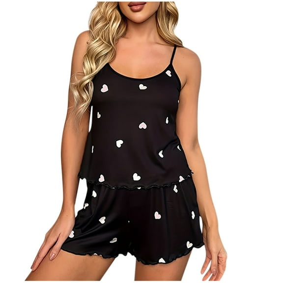 Akafmk Women's Cami Pajama Sets,Cotton Pajamas for Women Set,Sleeveless Cami Sleep Tops and Sleepwear Shorts 2 Piece Loungewear Set Soft Comfy Nightwear