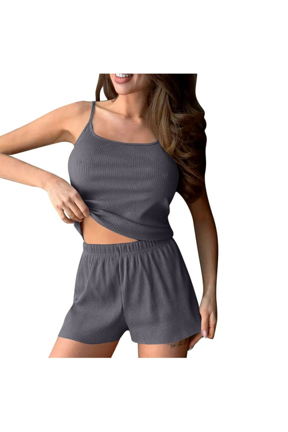 Women's Cami Pajama Sets,Cotton Pajamas for Women Set,Sleeveless Cami Sleep Tops and Sleepwear Shorts 2 Piece Loungewear Set Soft Comfy Nightwear