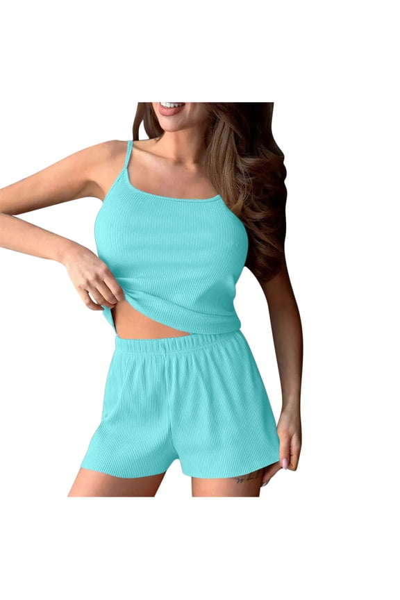 Women's Cami Pajama Sets,Cotton Pajamas for Women Set,Sleeveless Cami Sleep Tops and Sleepwear Shorts 2 Piece Loungewear Set Soft Comfy Nightwear