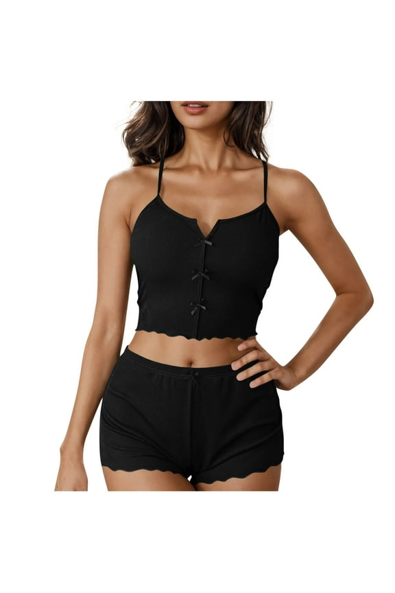 Women's Cami Pajama Sets,Cotton Pajamas for Women Set,Sleeveless Cami Sleep Tops and Sleepwear Shorts 2 Piece Loungewear Set Soft Comfy Nightwear