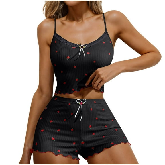 Akafmk Women's Cami Pajama Sets,Cotton Pajamas for Women Set,Sleeveless Cami Sleep Tops and Sleepwear Shorts 2 Piece Loungewear Set Soft Comfy Nightwear