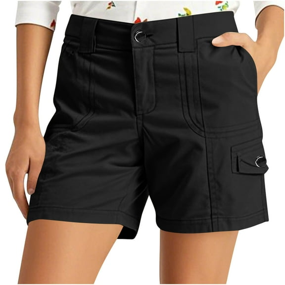 Akafmk Women's Cargo Shorts,Womens Solid Color Mid Waist Comfortable Pocket Button Cargo Casual Shorts Pants M