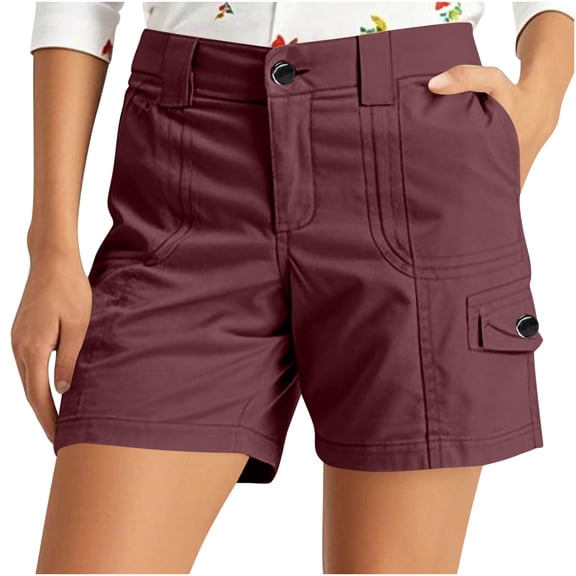Akafmk Women's Cargo Shorts,Womens Solid Color Mid Waist Comfortable Pocket Button Cargo Casual Shorts Pants M