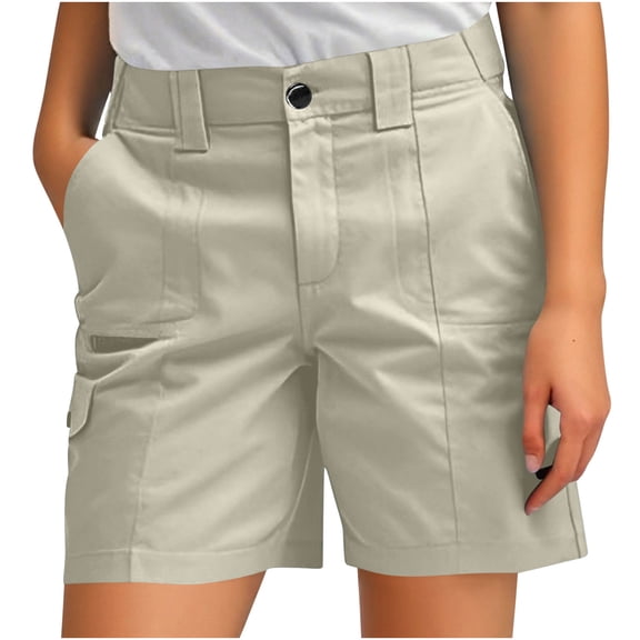 Akafmk Women's Cargo Shorts,Womens Solid Color Mid Waist Comfortable Pocket Button Cargo Casual Shorts Pants M