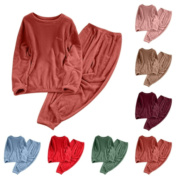 Akafmk Women's Fleece Pajama Set 2 Piece,Cozy Long Sleeve and Long Pants Sleepwear for Fall Winter,Soft Plushes Loungewear for Home