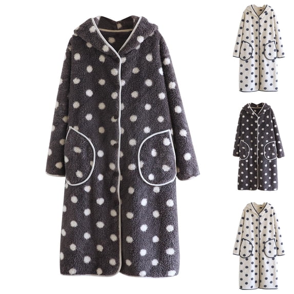 Akafmk Women's Hooded Robe Button-Front Long Sleeve Bathrobe with Pockets, Sleepwear
