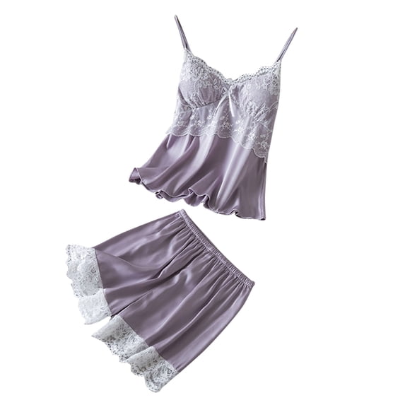 Akafmk Women's Lace Pajama Set Sleeveless Camisole with Built-in Bra Loose Shorts Loungewear Set, 2-Piece, Sizes XL