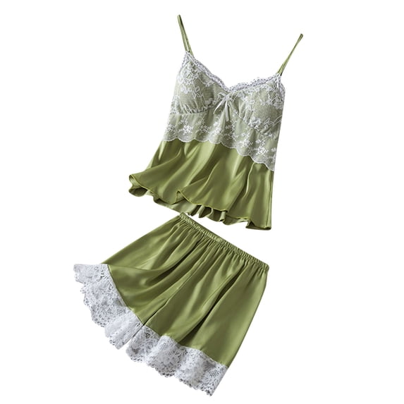 Akafmk Women's Lace Pajama Set Sleeveless Camisole with Built-in Bra Loose Shorts Loungewear Set, 2-Piece, Sizes XL