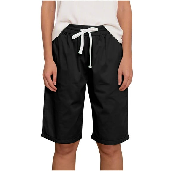 Akafmk Women's Linen Cotton Shorts,Womens Solid Color Cotton Linen Elastic Waist Pocket Casual 5" Shorts Pants S