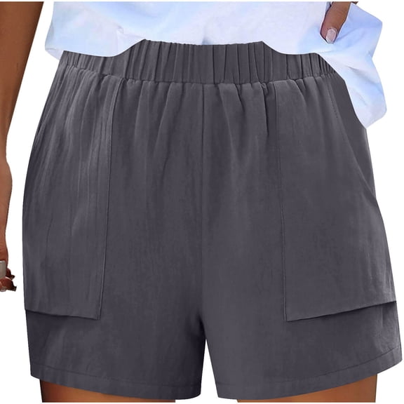 Akafmk Women's Linen Cotton Shorts,Womens Solid Color Cotton Linen Loose Fitting Wide Leg Casual Shorts Pants XXL