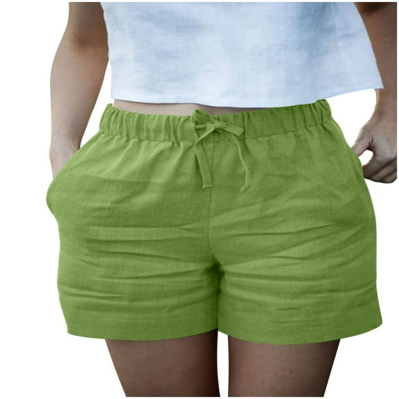 Akafmk Women's Linen Shorts,Womens Solid Color Linen Pocket Drawstring Elastic Waist Casual Shorts Pants XXL