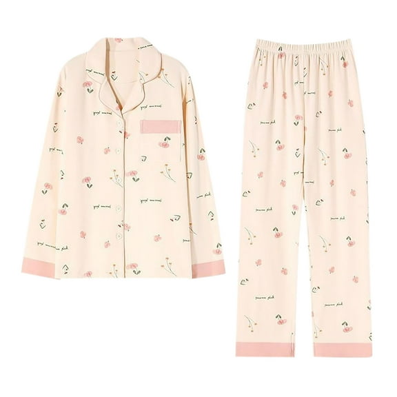 Akafmk Women's Long Sleeve Pajama Sets,Cotton Pajamas for Women Set,Long Sleeve Sleep Tops and Sleepwear Pants 2 Piece Loungewear Set Soft Comfy Nightwear