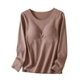 thumbnail image 1 of Akafmk Women's Long Sleeves Pajama Tops,Women's Cotton Sleepwear T-Shirt,Thick Clothes Detachable Chest Pad Round Neck Shirt Home Clothes, 1 of 3