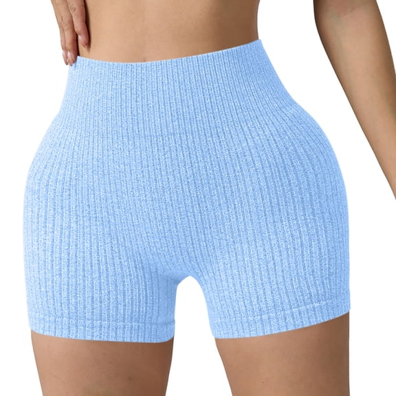 Akafmk Women's Ribbed Striped Shorts,Women's Ribbed High Waist Tight Solid Color Lined Workout Shorts Pants M