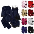 thumbnail image 1 of Akafmk Women's Satin Pajama Set Robe Camisole Nightgown with Shorts Pants Loungewear Set, 5-Piece, Sizes M, 1 of 5