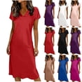 thumbnail image 1 of Akafmk Women's Satin Short Sleeve V-Neck Nightgown, Silky Soft Sleep Dress, Casual Loose Fitting Summer Pajamas with Breathable Fabric, Sizes S-XXL, 1 of 6