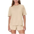 thumbnail image 1 of Akafmk Women's Short Sleeve Pajama Sets,Cotton Pajamas for Women Set,Short Sleeve Sleep Tee and Sleepwear Shorts 2 Piece Loungewear Set Soft Comfy Nightwear, 1 of 4