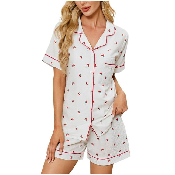 Akafmk Women's Short Sleeve Pajama Sets,Cotton Pajamas for Women Set,Short Sleeve Sleep Tops and Sleepwear Shorts 2 Piece Loungewear Set Soft Comfy Nightwear