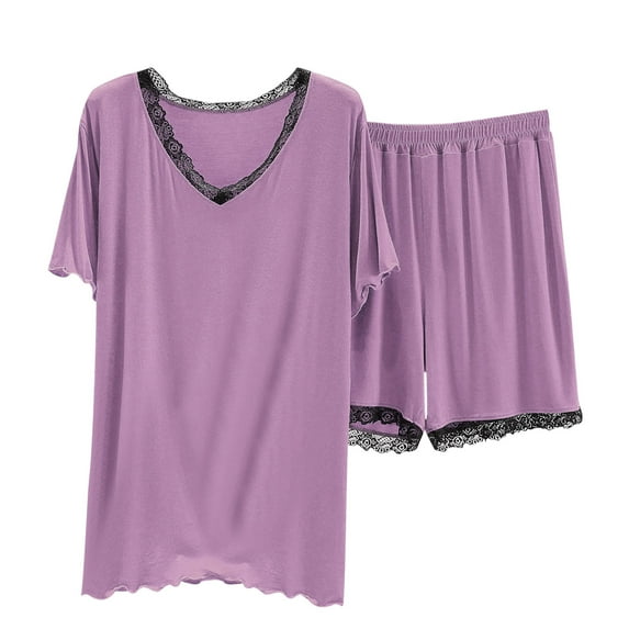 Akafmk Women's Short Sleeve Pajama Sets,Cotton Pajamas for Women Set,Short Sleeve Sleep Tops and Sleepwear Shorts 2 Piece Loungewear Set Soft Comfy Nightwear