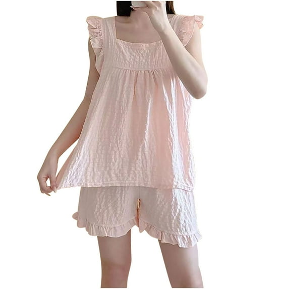 Akafmk Women's Short Sleeve Pajama Sets,Cotton Pajamas for Women Set,Short Sleeve Sleep Tops and Sleepwear Shorts 2 Piece Loungewear Set Soft Comfy Nightwear