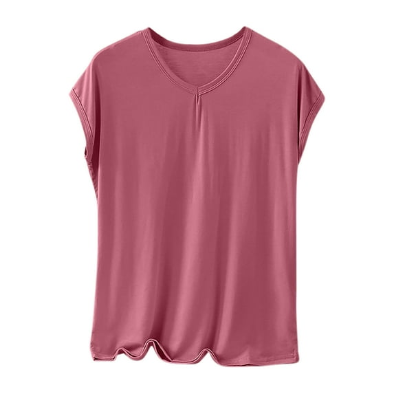 Akafmk Women's Short Sleeves Pajama Tops,Women's Cotton Sleepwear T-Shirt,Fashion Solid Color Round Neck Bottom Underwear Long Sleeve Pajama