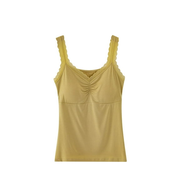 Akafmk Women's Sleeveless Cami Pajama Tops,Women's Cotton Sleepwear T-Shirt,Fashion Solid Color with Chest Pad No Steel Rings Bottom Underwear