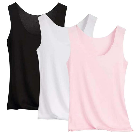 Akafmk Women's Sleeveless Tank Pajama Tops,Women's Cotton Sleepwear T-Shirt,Fashion Solid U-neck Tank Pajama Tops 3pc Bottom Tops
