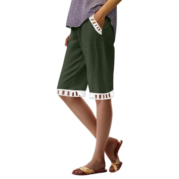 Akafmk Women's Solid Color Linen Cotton Shorts Summer Casual Elastic Waist Lightweight Breathable Loose Fitting Daily Outdoor Shorts Pants XL