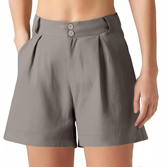 Akafmk Women's Solid Color Summer Casual Shorts Zipper Button Closure Double Side Pockets Elastic Waist Comfortable Daily Wear Shorts Pants M