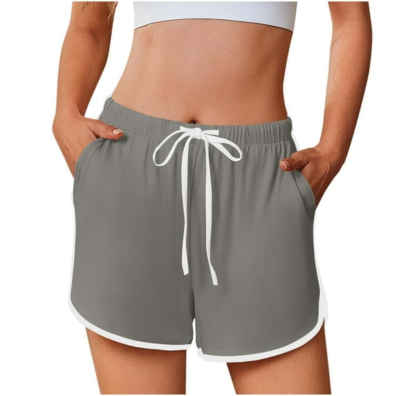 Akafmk Women's Sporty Shorts,Women's Solid Color Athletic Casual Shorts Elastic Drawstring Waist Side Pocket Shorts Pants S
