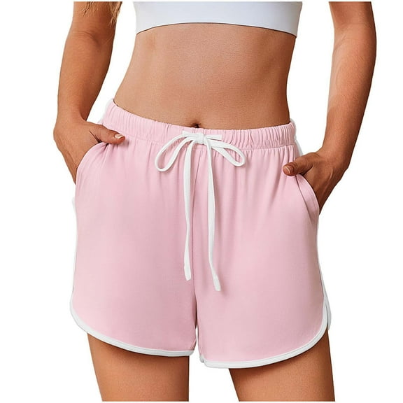 Akafmk Women's Sporty Shorts,Women's Solid Color Athletic Casual Shorts Elastic Drawstring Waist Side Pocket Shorts Pants S